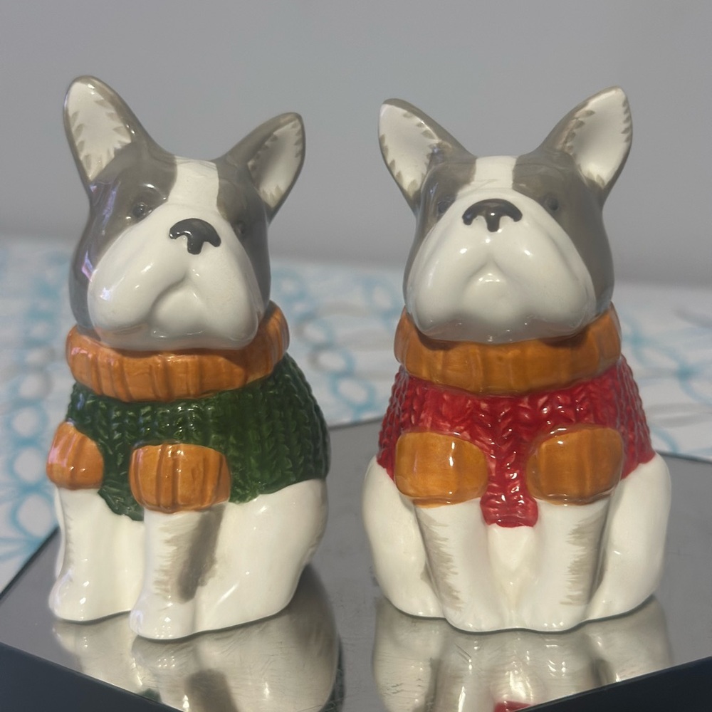 Ceramic Dog with sweater salt and pepper shaker
